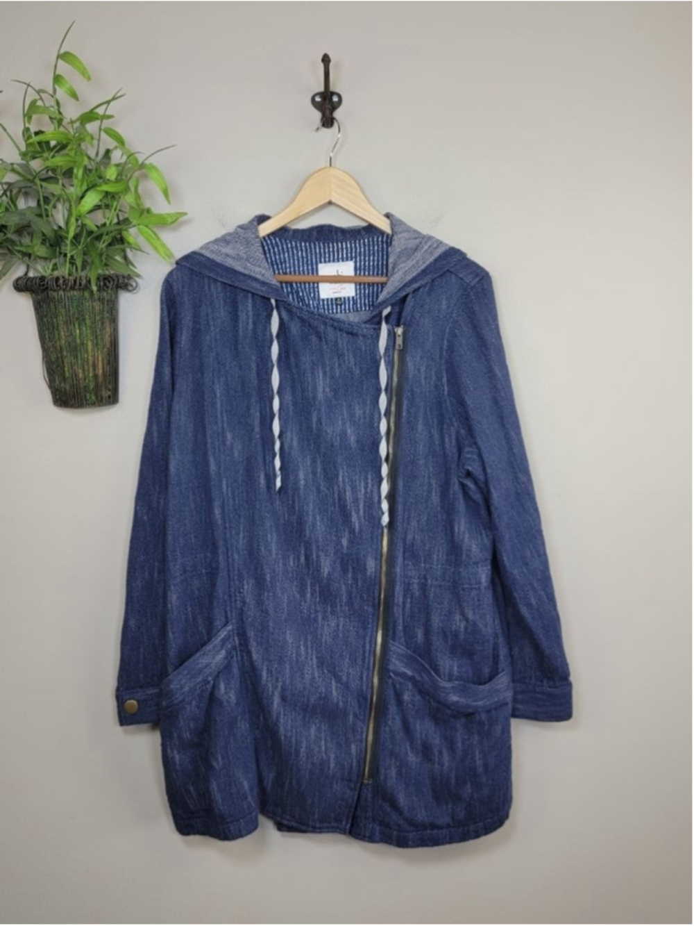 Cabi #5100 Adventure Anorak Hooded Asymmetric Zip Jacket Parka Blue Tie Waist 1X